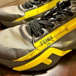 MENS FENDI FLOW SNEAKERS SIZE 11 GRAY AND YELLOW